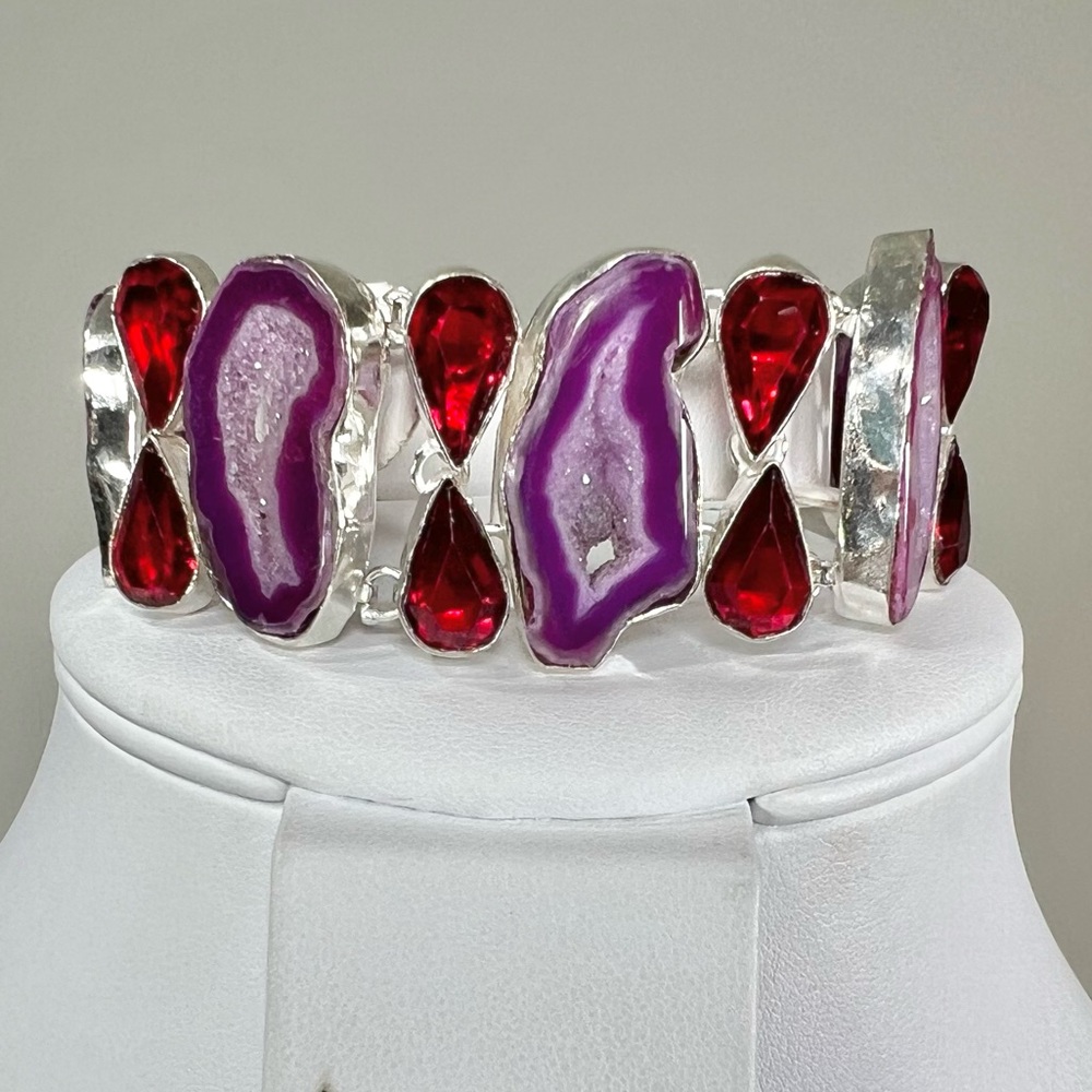 Solar Quartz Garnet 925 Large Gemstone Bracelet